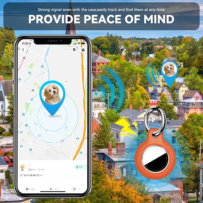 Upgrade Waterproof 2 Pack Airtags Holder with Apple Airtags Keychain, Hard PC Air Tag Case, Anti-Scratch & Shock Air tag Holder, Men's Women's Keyrings & Keychains -Black+Orange