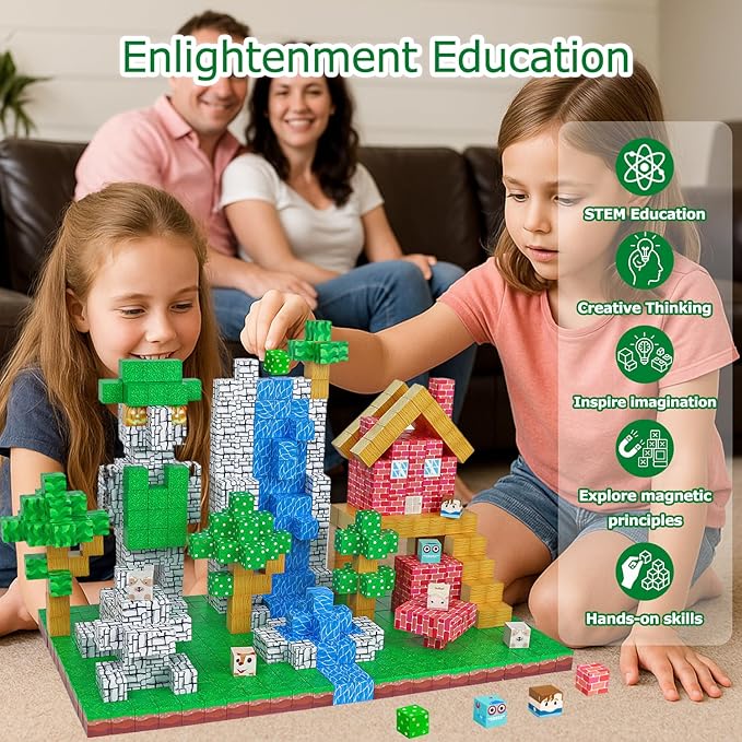 Magnetic Block Building Blocks 160PCS Magnet Cubes Toys, Build 3D Forest World Set, STEM Montessori Sensory Toys for Kids Boys and Girls Ages 3-5 4-8