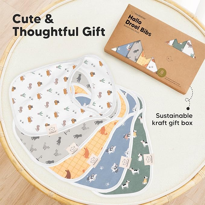 8-Pack Baby Bibs for Boys, Girls - Pullover Bibs for Drooling Teething Baby Girl & Boy Toddler, Newborn, Soft & Absorbent, Cute Colors, Large Torso Coverage Keep Infant Clean & Dry (Pets & Paws)