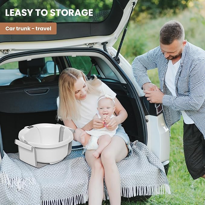 Collapsible Baby Bathtub, Baby Tubs for Newborns with Soft Cushion & Thermometer & Toy Organizer Mesh Bag, Infant Bathtub to Toddler 0-36 Months, Portable Travel Newborn Baby Bathtubs (Grey)