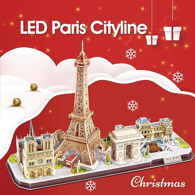 CubicFun 3D Puzzle LED Paris Cityline, 115 Pieces, 1 Count, Ages 8-12, Modern Style, Unisex, Gray, Intermediate Skill, Patience Skill, 15.748 x 4 x 12.87 inches, Assembly & Disassembly, PUZZLES