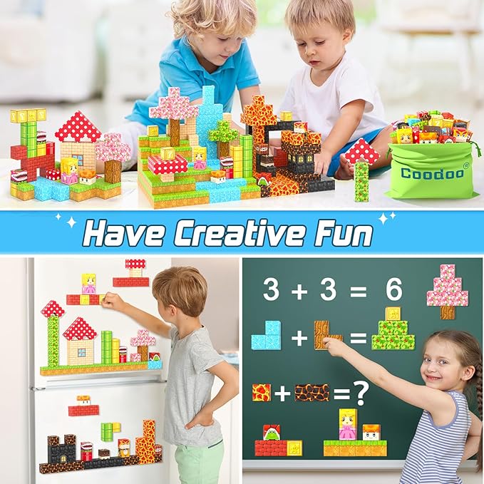 110PCS Magnetic Blocks - Build Mine Magnet World Magic Teleport Pipes Set, Building STEM Sensory Toddler Toys for 3+ Year Old Boys & Girls, Compatible with All Magworld 1” Magnetic Blocks Kids Toys