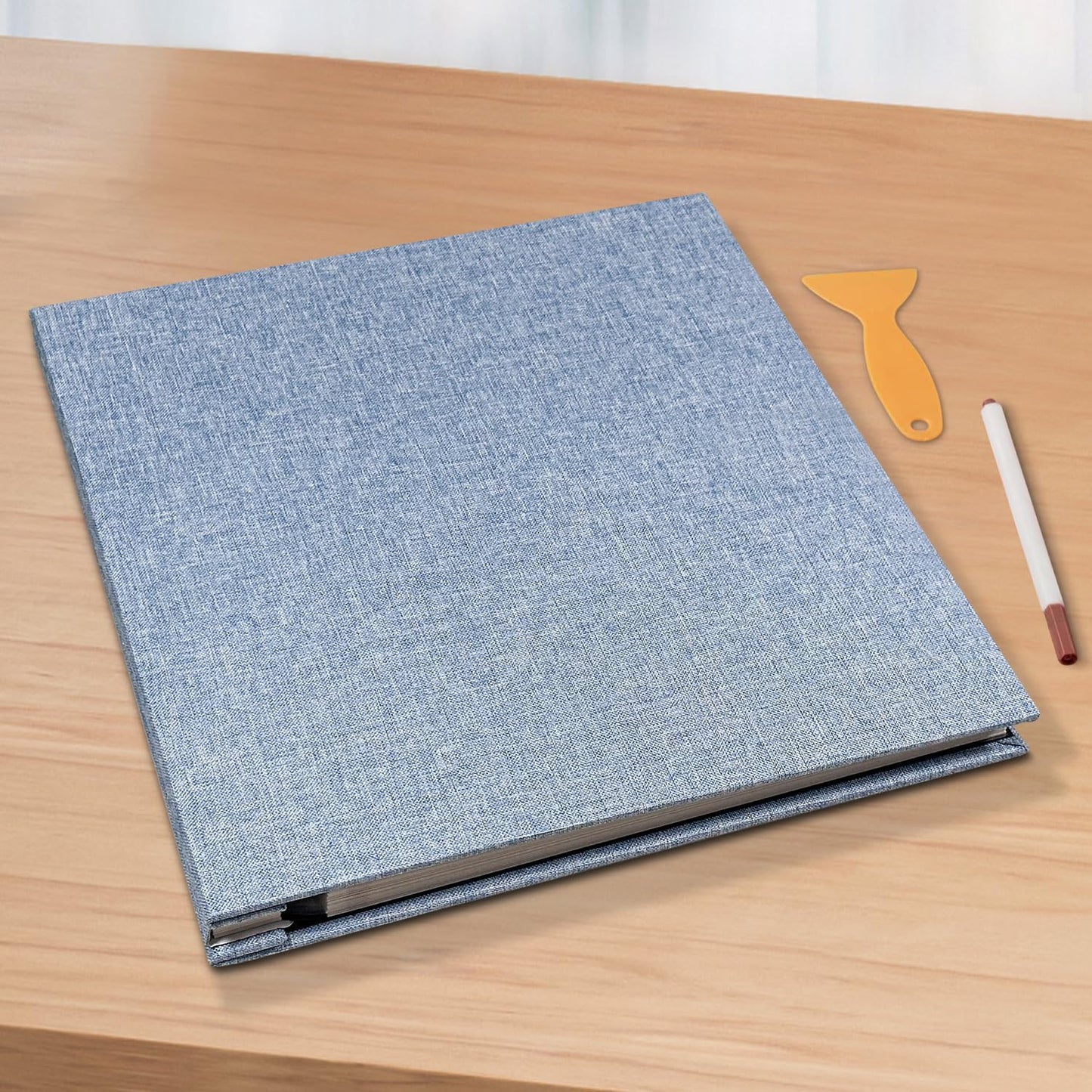 Large Photo Album Self Adhesive Scrapbook Album for 4×6 8×10 Pictures DIY Magnetic Linen Cover Album 60 Pages for Family Wedding Gifts with Metal Pen and Plastic Board