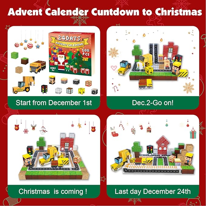 Advent Calendar 2025 Magnetic Blocks-100PCS Magnetic Building Blocks, Magnetic Blocks STEM Toddler Kids Toys, Construction Toys for Kids Ages 3+, Christmas Birthday Gifts for Boys & Girls