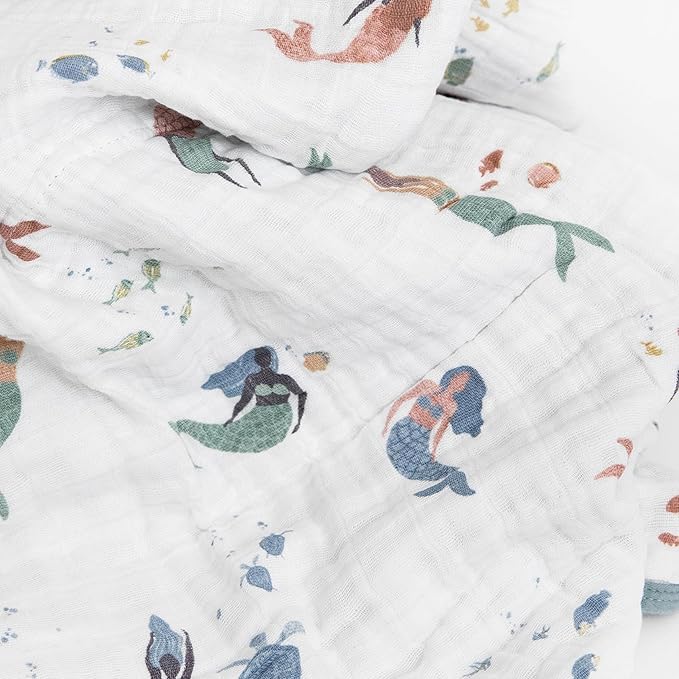 Little Unicorn Original Premium Cotton Quilt | Multi-Layered & Extra-Soft Muslin Fabric |for Babies & Toddlers (Mermaids)