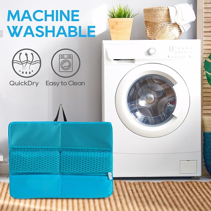 OS OMYSTYLE Baby Bath Kneeler and Elbow Rest Pad Set, 1.5'' Thick Quickly Dry Bathtub Kneeler Pad with Baby Toys & Bath Accessories Organizer, Non-Slip Mat(Blue)