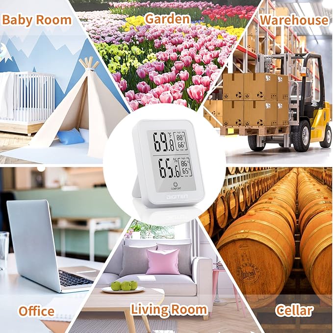 DIGITEN Digital Hygrometer Indoor Thermometer Humidity Meter Rare 360° HD E-Ink Screen Room Thermometer with Temperature and Humidity Monitor Mini Hygrometer Thermometer