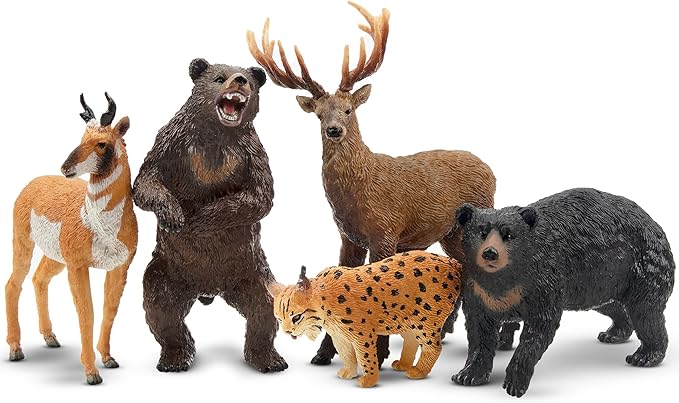 Toymany 12PCS North American Forest Animal Figurines, Realistic Jungle Animal Set Includes Moose,Cougar,Wolf,Bear,Eagle,Deer Educational Toy Cake Toppers Christmas Birthday Gift for Toddlers Kids 3-5