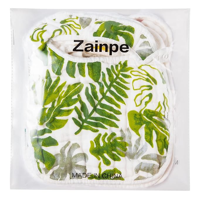 Zainpe 6Pcs Snap Muslin Cotton Bibs for Baby Lemon Flamingo Leaf Pineapple Bib with 6 Absorbent & Soft Layers Machine Washable Adjustable Burp Cloth for Drooling Eating and Teething