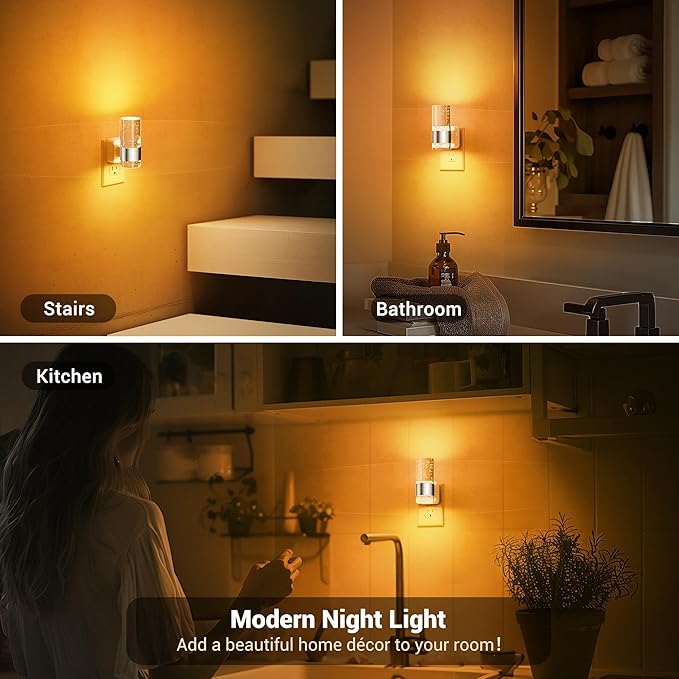 JandCase Night Light, Automatic Night Lights Plug into Wall, 2 Pack Dimmable LED Night Light with Adjustable Brightness, Night Lights Plug in with Auto Light Sensor, Amber for Bathroom Hallway Decor