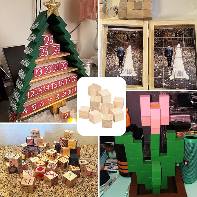 150 Packs Wooden Blocks for Crafts, 1.2 Inch Pine Wood Cubes, 3 x 3 x 3 cm Wooden Cubes for Paint, Stamp, Decorate, DIY Projects and Personalized Gifts,by GNIEMCKIN