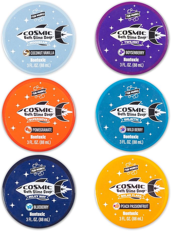 Tub Works Cosmic Bath Slime Soap Bath Toy, 6 Pack | Stretchy, Squishy Slime Soap for Kids Bath | Fresh, Fruity Scents | Nontoxic | Sensory Fun Kids & Toddler Bath Toys