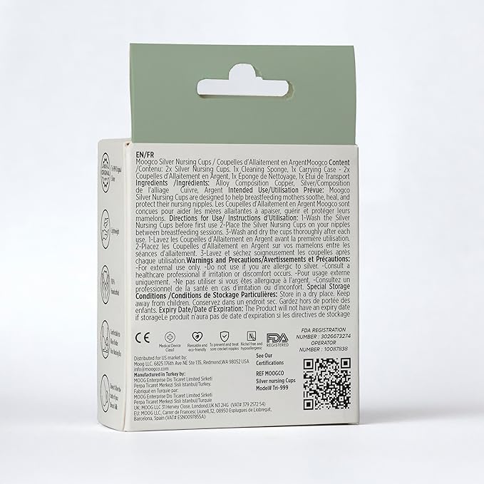 MoogCo The Original Silver Nursing Cups - Nipple Shields for Breastfeeding Newborn - 999k Nipple Cups - Nipple Shield for Nursing Newborn - Silver Nipple Covers for Breastfeeding (Tri-Laminate Silver)
