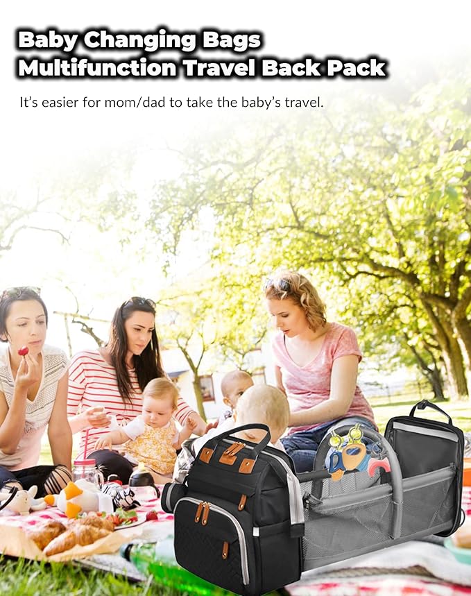 Baby Diaper Bags with Changing Station, Waterproof Diaper Bag Backpack for Moms Dads with USB Charging Port, Baby Shower Gifts, Large Capacity diaper backpack, Black