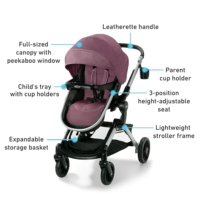 Graco Modes Nest Travel System, 3-in1 Modular Carseat Stroller Combo, Adjustable Slide2Me Infant Car Seat Carrier to Toddler Stroller, Includes the SnugRide DLX Infant Car Seat, Norah