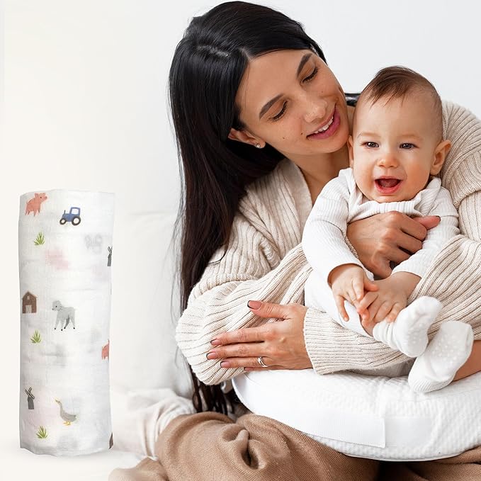 Muslin Baby Swaddle - Breathable Receiving Blankets for Newborn Baby, 70% Viscose derived from Bamboo, 30% Spandex, Imported