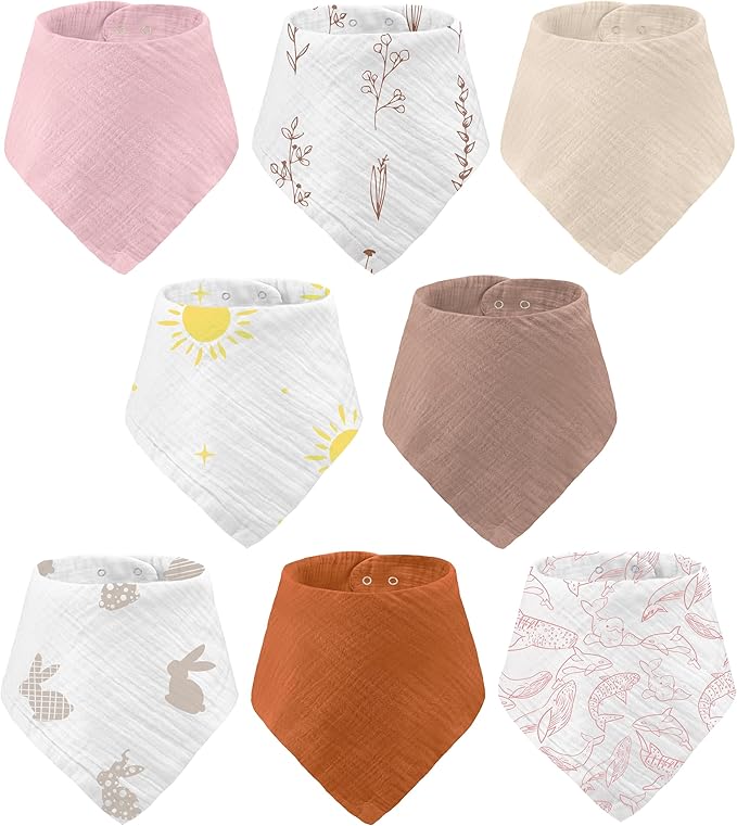 Muslin Baby bibs for drooling and teething, 100% cotton, Bibs for baby girl, Muslin bibs for boys (8 Pack)