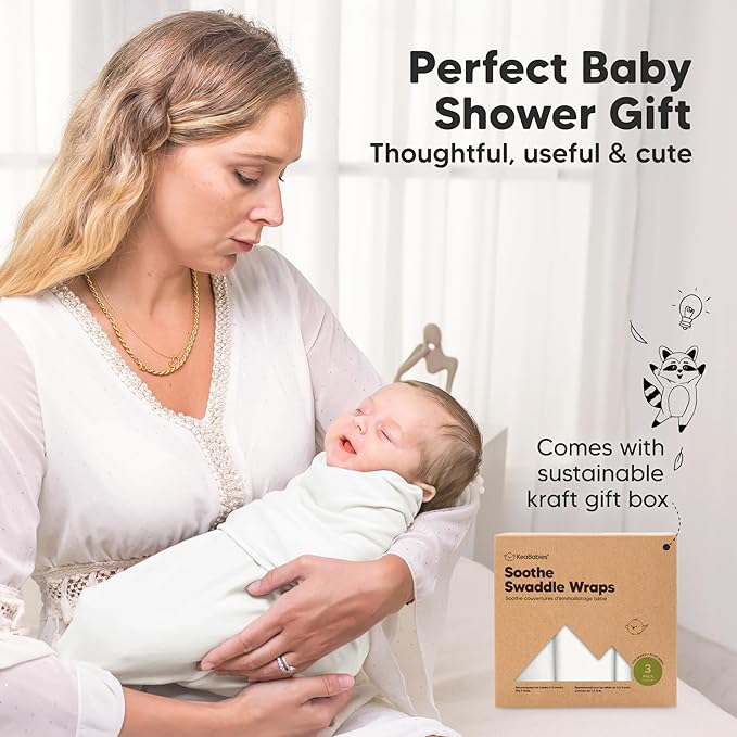 KeaBabies 3-Pack Organic Baby Swaddle Sleep Sacks - Swaddles for Newborns, Infant 0-3 Months, Baby Girls, Boys, Soft & Snug Newborn Sleep Sack, Nursery Swaddling Blankets (Soft White)