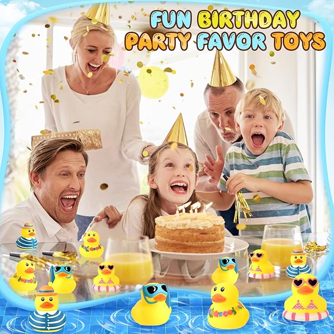 Honoson 48 Pcs Summer Beach Rubber Duckies Bulk Mini Rubber Duck Bath Toys Float Bathtub Ducky Cute Squeaky Ducky for Classroom Carnival Summer Birthday Baby Shower Party Favor