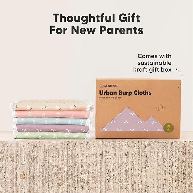 Organic Burp Cloths Baby Boy & Girl - 5-Pack Super Absorbent Cotton Burping Cloths for Babies, Soft & Plush Newborn Spit Up Rags, Infant Towels for Milk Spit Up, Unisex, Large 21" x 10" (Fall Spores)