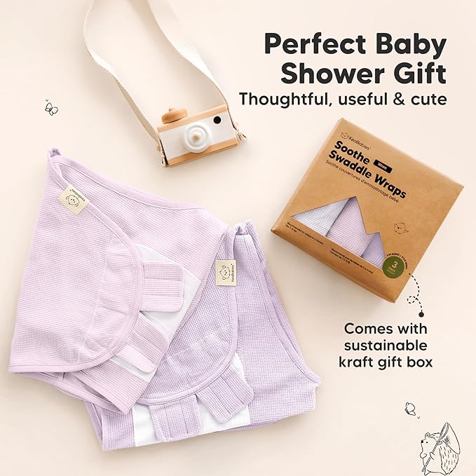 3-Pack Organic Swaddles for Newborns, Baby Sleep Sacks 0-3 Months - Baby Swaddle Wrap, Newborn Wearable Blanket, Infant Sleep Sack for Girls, Boys, Soft & Snug, Large Hook & Loop Closure (Soft Lilac)