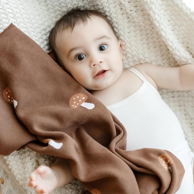 Unisex Baby Swaddle Blanket 100% Cotton Buttery Soft Cozy Receiving Swaddle Stroller Blanket for Shower Gift Registry for Newborns, Infants, Toddlers (Mushroom - Cream)