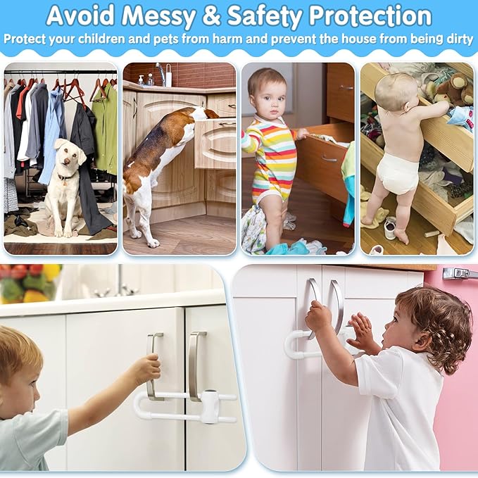 Modacraft 15Pcs Cabinet Locks Baby Proofing | U Shaped Adjustable Child Safety Cabinet Lock | Child Proof Baby Lock for Cabinets Closet | Easy to Use For Knob Handle in Kitchen Bathroom