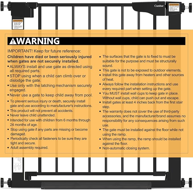 Cumbor 2 Pack 29.7-46" Baby Gate for Stairs, Mom's Choice Awards Winner-Auto Close Dog Gate for doorways, Easy Install Pressure Mounted Pet Gates indoor, Easy Walk Thru Wide Safety Gate for Dog, Black