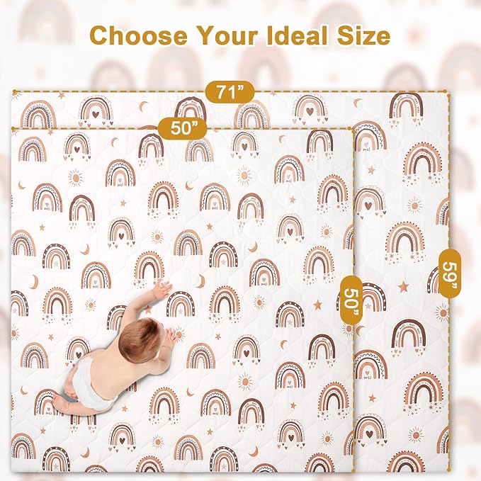 Premium Foam Baby Play Mat 71" x 59" with Removable Cover, Extra Thick Padding Playpen Mat, Non-Slip Floor Mat, Stylish & Easy to Clean for Crawling Baby, Infants & Toddlers, Rainbow