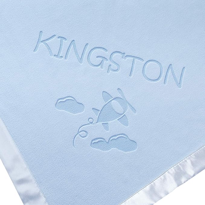 Custom Catch Ships Next Day - Vermont Workshop - Personalized Airplane Baby Blanket - Boy Name Gift - Blue or Pink (1 Text LIne)