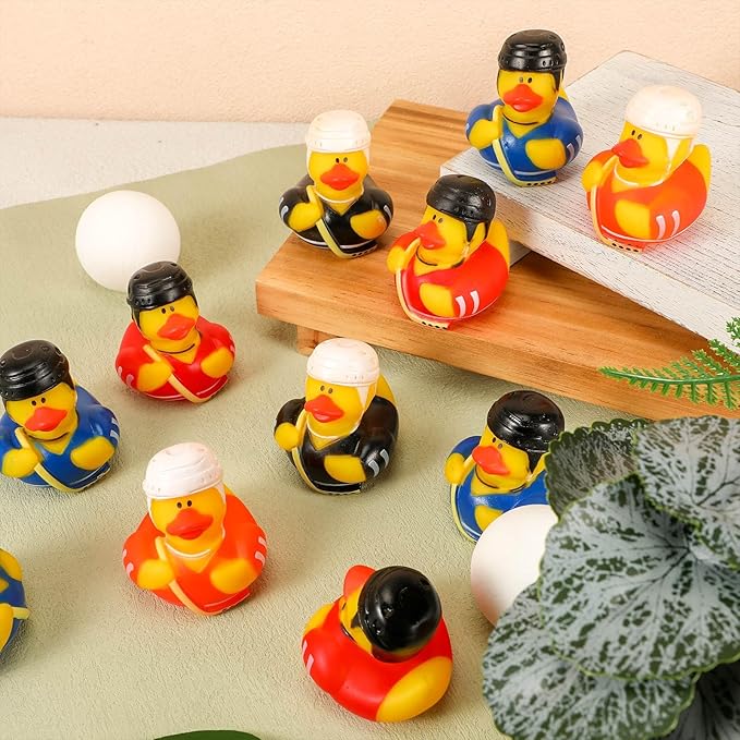 Jexine 24 Pieces Rubber Ducks 4 Styles Assorted Rubber Fun and Adorable Gifts Birthday Party Supplies Bathtub Floating Ducking Reward Gift Bag Filler(Hockey Style)