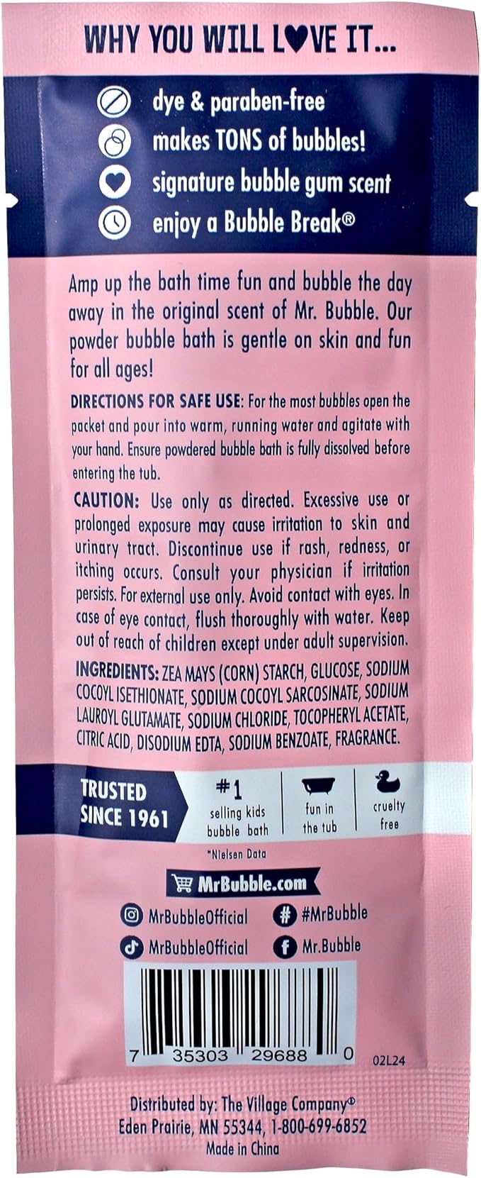 Mr. Bubble Retro Powder Bubble Bath Packet, Original Bubble Gum Scent, 1.4 oz, Pack of 12