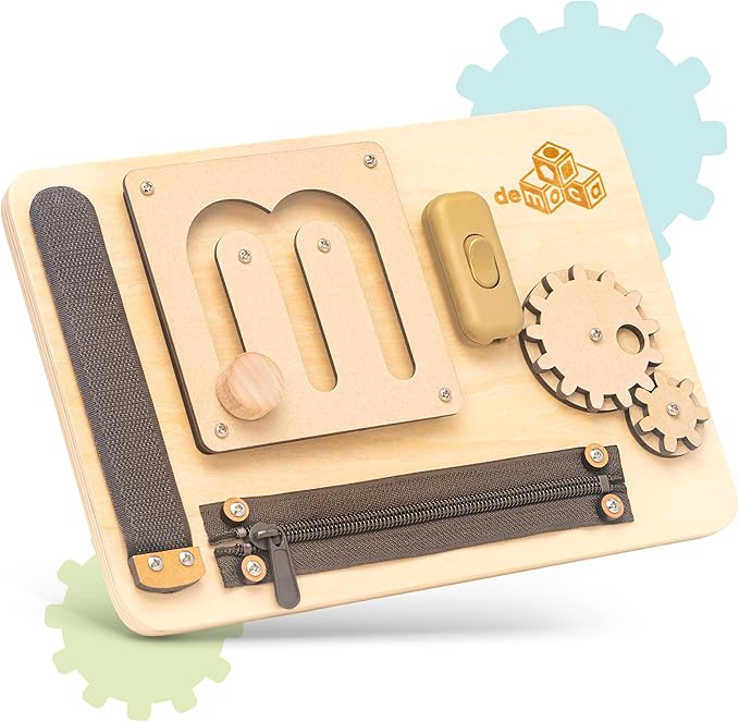 deMoca Sensory Busy Board for Toddlers, Premium Wooden Toddler Busy Board for 1 2 3 Year Old with 10 Educational Activities for Fine Motor Skills, Fidget Activity Toy for Travel Toy (Nature)