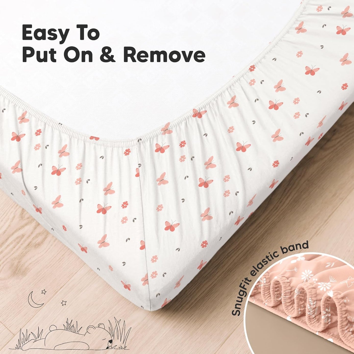 KeaBabies 2-Pack Organic Crib Sheets for Boys, Girls - 52x28 Fitted Crib Mattress Sheet Neutral, Breathable Jersey Cotton Cover for Baby Bed, Toddler Mattress, Soft & Cute Prints (Butterflies)