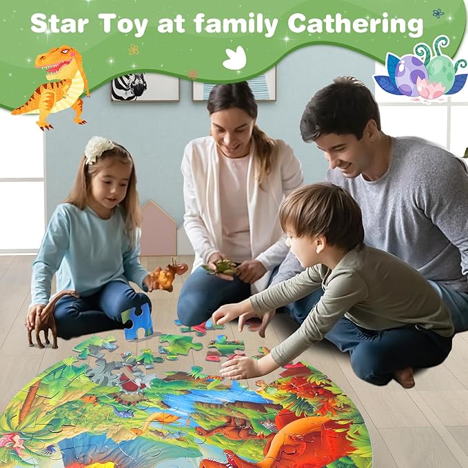 Civaner 70 Pieces Floor Puzzles for Kids Large Puzzles for Kids Ages 3 4 5 6 7 8 Jigsaw Puzzle Educational Puzzle Toy Gifts for Toddlers Boys Girls Baby Shower Birthday(Jurassic Dinosaur)