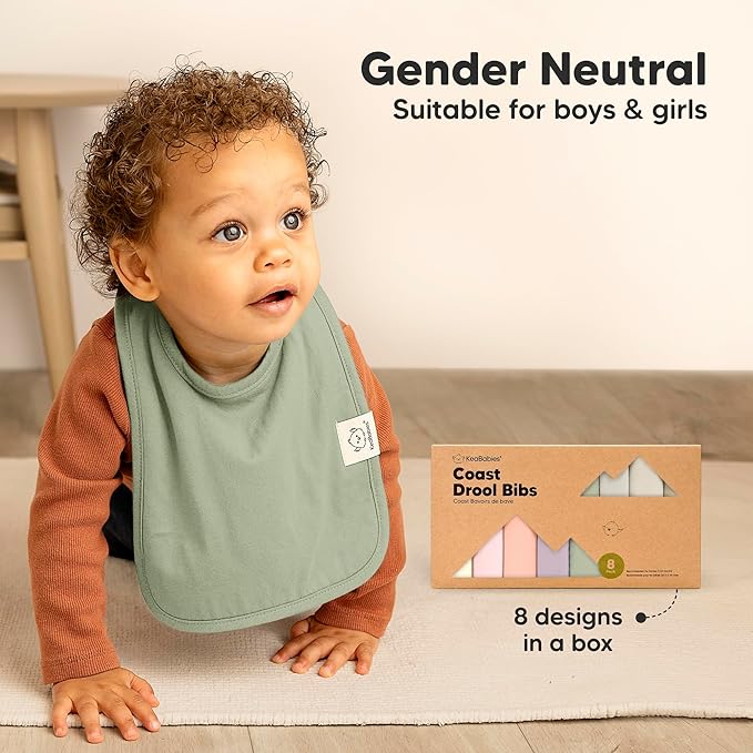 KeaBabies 8-Pack Organic Baby Bibs for Boys, Girls - Super Absorbent Cotton Drool Bibs for Baby Girl & Boy, Teething Toddler, Drooling Newborn, Ultra Soft & Machine Washable (Dew)