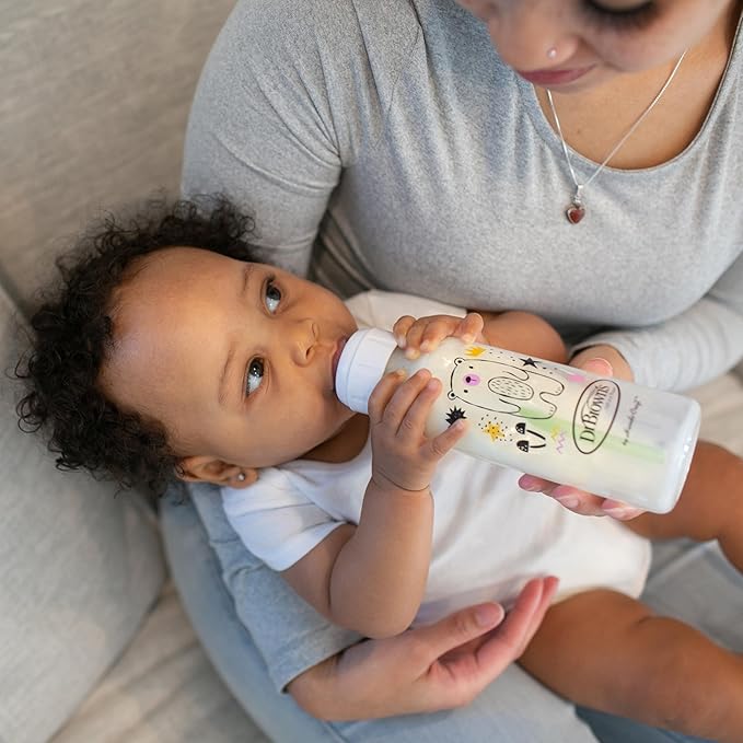 Dr. Brown's Natural Flow Anti-Colic Options+ Narrow Baby Bottle, Bear & Owl, 8 oz/250 mL, with Level 1 Slow Flow Nipple, BPA Free, 0m+, 2-Pack