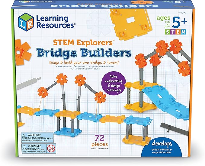 Learning Resources STEM Explorers Bridge Builders, Ages 5+, STEM Toys, STEM Building Toys, STEM Kits, Kids STEM Projects, Build It Yourself Toys,72 Pieces