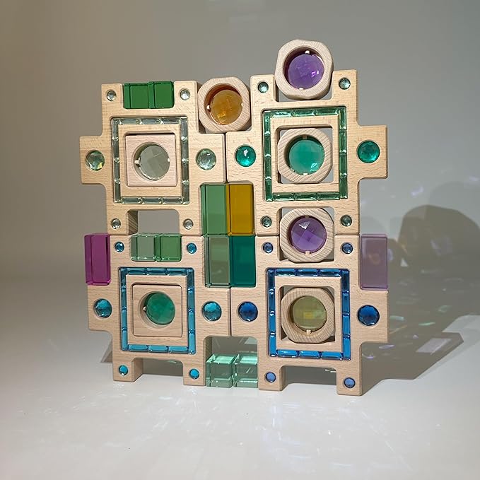 3PCS Wooden Yellow Gem Acrylic Stacked Blocks, Colorful Trapezoidal Building Toys for Kids (3PCS Yellow Set)