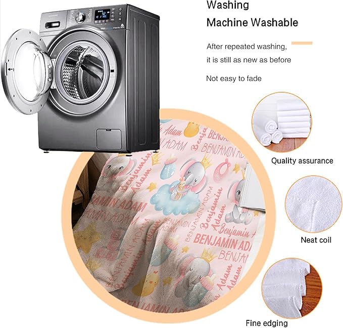 Personalized Baby Blanket for Girls Boys Elephant Custom Baby Blanket with Name Swaddle Blanket for Toddlers Infants Kids Shower Newborns Nursery Stroller Crib Decor Throw Birthday Gift