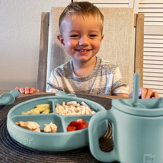 TalkTools Itsy Plate Must-Have Silicone Baby Plates with Suction | Non-Toxic Toddler Feeding Plate | Divided Portion | BPA-Free, Easy-Clean, Travel-Friendly Baby Dishware - Made in USA (Sage)