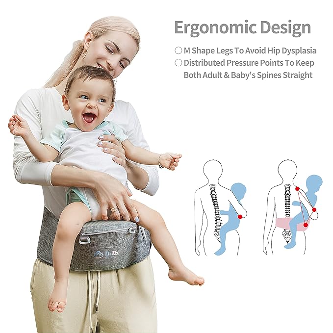 Texas Design Safety Certified Ergonomic DADA Hip Seat Baby Carrier Newborn to Toddler, Lumbar Support Waist Stool, Airflow Mesh for Nursing Hiking Travel Indoor