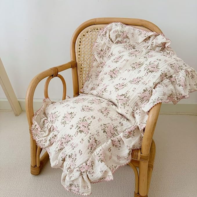 BuLuTu Muslin Cotton Toddler Pillowcases 14"x20", Shabby Chic Pink Floral Kids Pillow Cases Fit Toddler Pillow Sized 13"x18" Soft Children Pillow Covers for Girls Boys, Envelope Closure