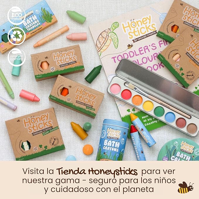 Honeysticks Triangle Bath Crayons Non Toxic (10 Pk) for Toddlers 1-3 and Kids 4-8, Natural Beeswax Crayons, Food-Grade Colors, Fragrance Free, Easy Grip Triangular Shape, Bath Toys for Bathtub, Shower