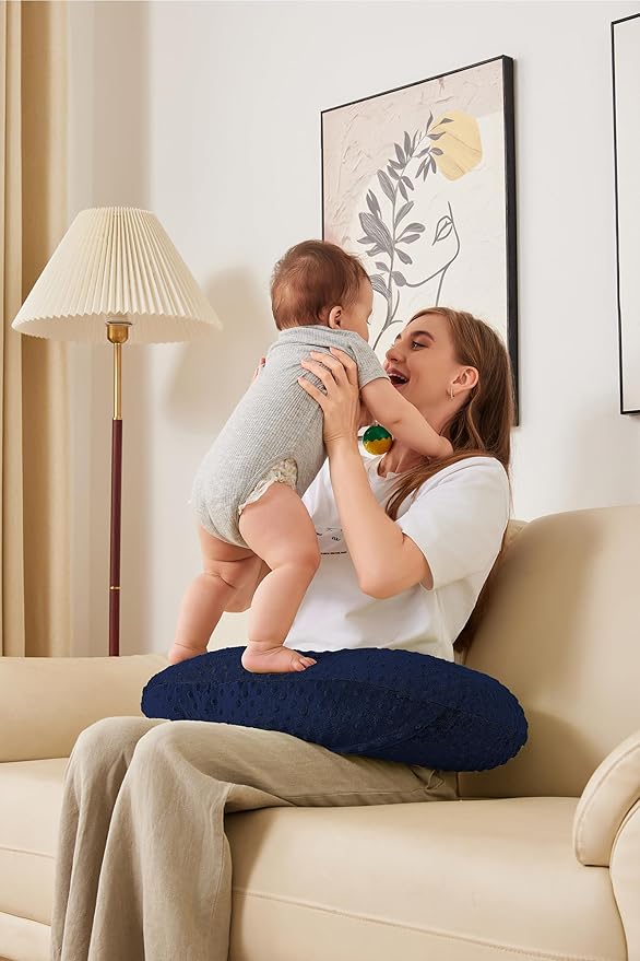 Nursing Pillow for Bottle and Breastfeeding, Ergonomic Comfort Nursing Essentials for Mom and Baby, Feeding Support Pillow with Removable Cover, Easier and Healthier Nursing (Dark Blue)
