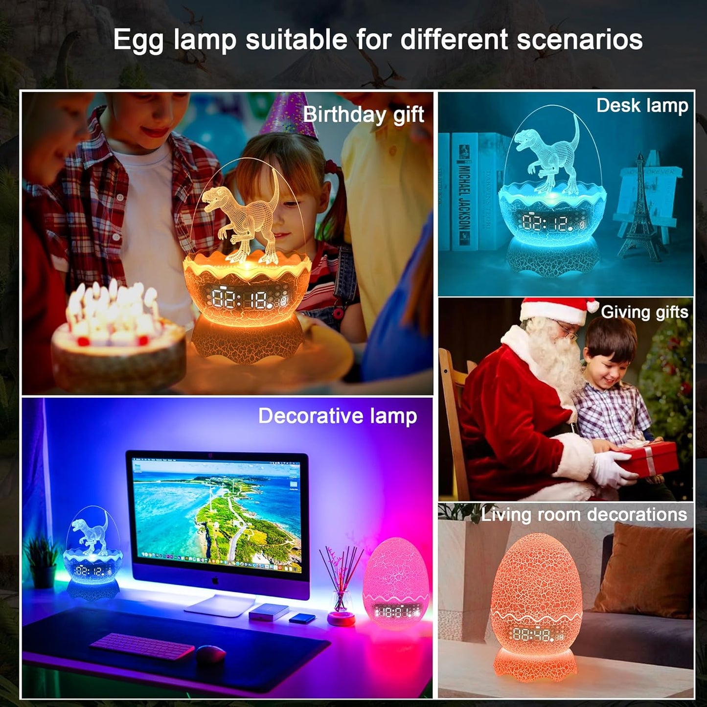 Dinosaur Night Light for Kids with Alarm Clock White Noise Bluetooth Speaker, Dinosaur Toys 16 Colors LED Decor Light with Remote Control &Timer, Dinosaur Gifts Birthday Xmas Gift for Boys/Girls/Kids…