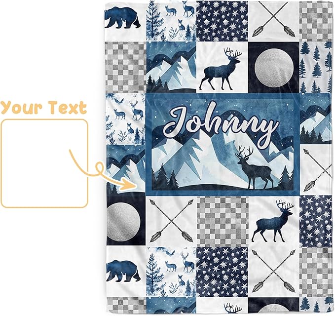 Personalized Woodland Deer Baby Blanket with Name, Custom Baby Name Blanket for Toddler Infant, Double Layer Receiving Swaddle, Customized Gifts for Newborn Shower Birthday Expect Mom(60"x80")