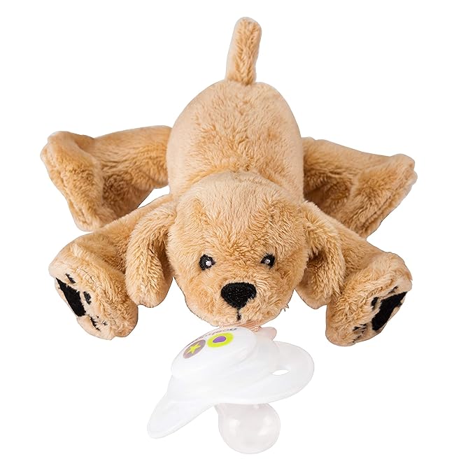Nookums Paci-Plushies Buddies - Retriever Pacifier Holder - Adapts to Name Brand Pacifiers, Suitable for All Ages, Plush Toy Includes Detachable Pacifier