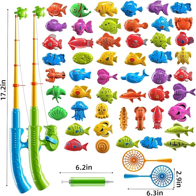 Magnetic Fishing Toys Game Pool Toys Set for Kids 3-5, Water Table Bathtub Toys with Pole Rod Net Plastic Floating Fish, Outdoor Toys for Kids Boys Girls Age 3 4 5 6 7 8 Year Old