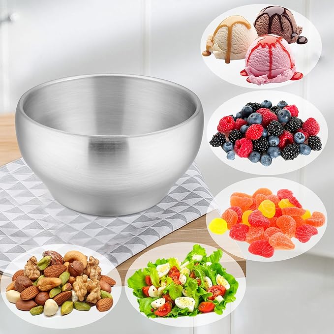 LIANYU Stainless Steel Bowls for Kids, 4 Pack Toddler Bowls 12oz, Double-walled Insulated Metal, Baby Children Feeding Dinnerware, Dishwasher Safe & Non Toxic